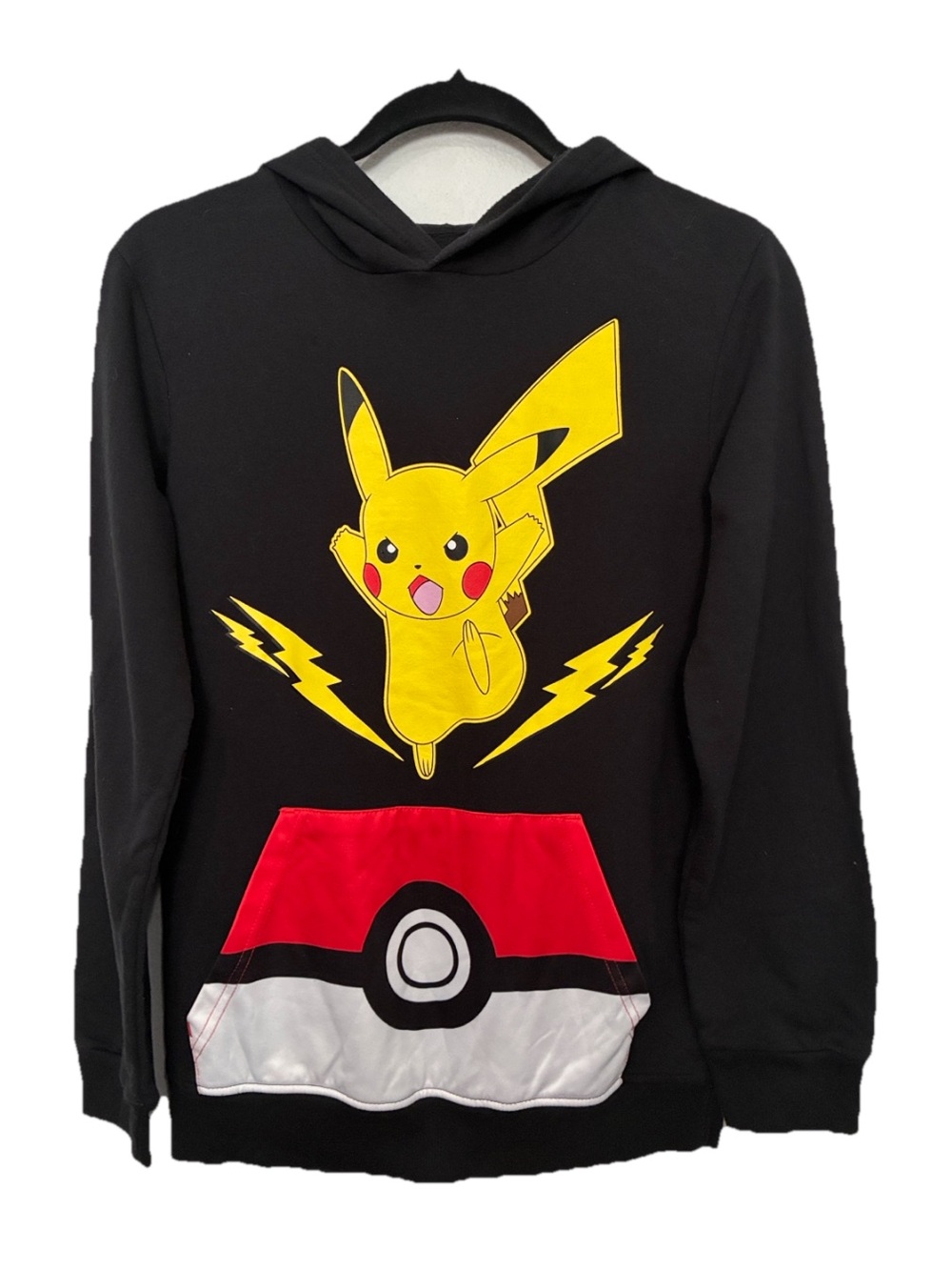 Black Pikachu Graphic Hoodie with Poké Ball Pocket